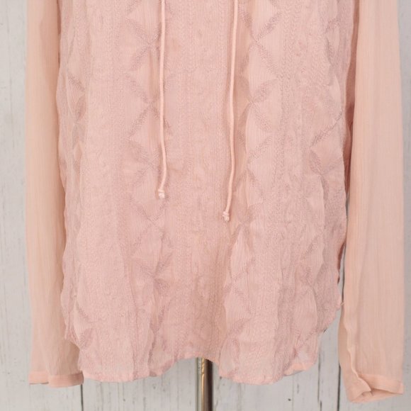 Anthropologie Tiny Chiffon Sheer Long Sleeve Top Pink XS - Picture 5 of 13